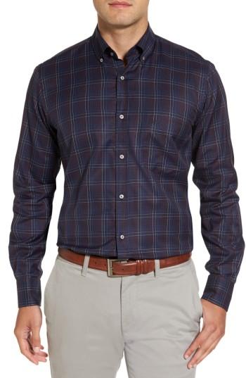 Men's Paul & Shark Silver Collection Windowpane Sport Shirt - Blue
