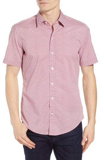 Men's Boss Robb Trim Fit Flower Print Sport Shirt - Red
