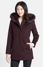 Women's Sachi Genuine Fox Fur Trim Hooded Wool Blend Coat
