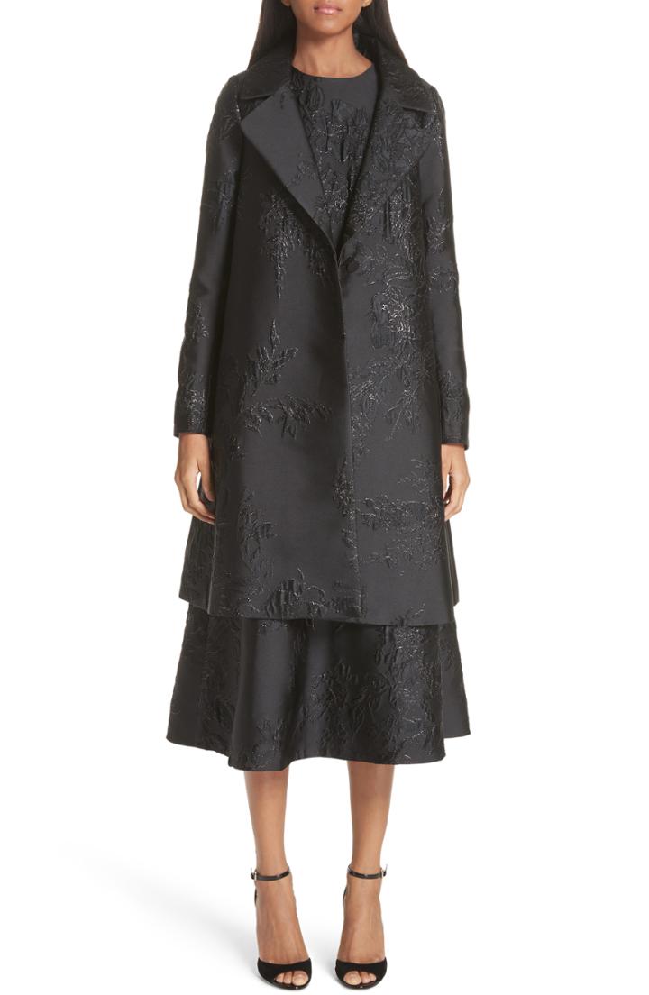 Women's Co Metallic Floral Jacquard Coat - Black