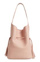 Street Level Drawstring Faux Leather Bucket Bag - Pink
