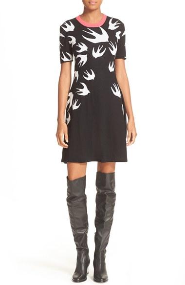 Women's Mcq Alexander Mcqueen Swallow Jacquard Skater Dress