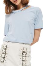 Women's Topshop It's Not Me Slash Tee Us (fits Like 0) - Blue