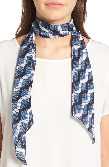Women's Halogen Diamond Print Skinny Silk Scarf, Size - Blue