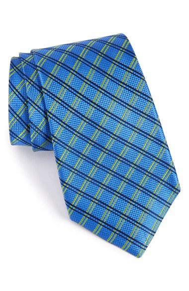 Men's Nordstrom Men's Shop Grid Silk Tie, Size X-long - Blue