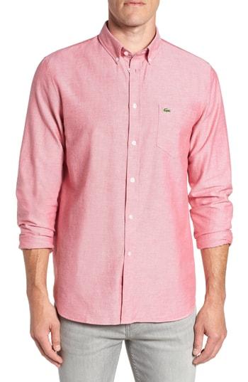Men's Lacoste Regular Fit Oxford Sport Shirt Eu - Red