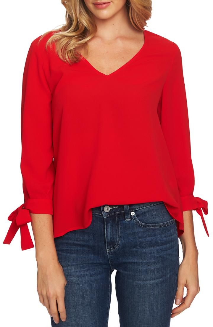 Women's Cece Tie Sleeve Top, Size - Red