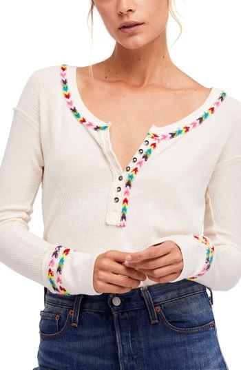 Women's Free People Rainbow Thermal Tee, Size - Ivory