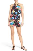 Women's Pilyq Floral Halter Cover-up Romper /small - Black
