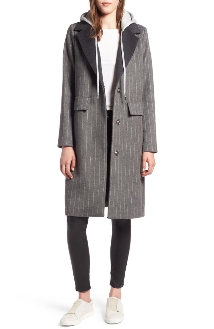 Women's Kendall + Kylie Pinstripe Jacket With Removable Hood