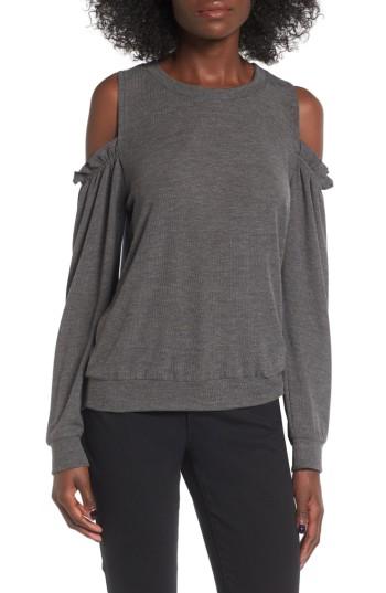 Women's Socialite Ruffle Cold Shoulder Top - Grey