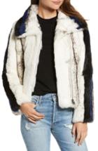 Women's Love Token Genuine Rabbit Fur Moto Jacket - White