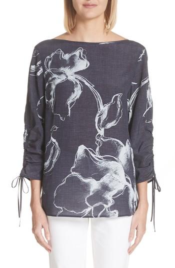Women's Lafayette 148 New York Georgina Desert Bloom Blouse, Size - Blue