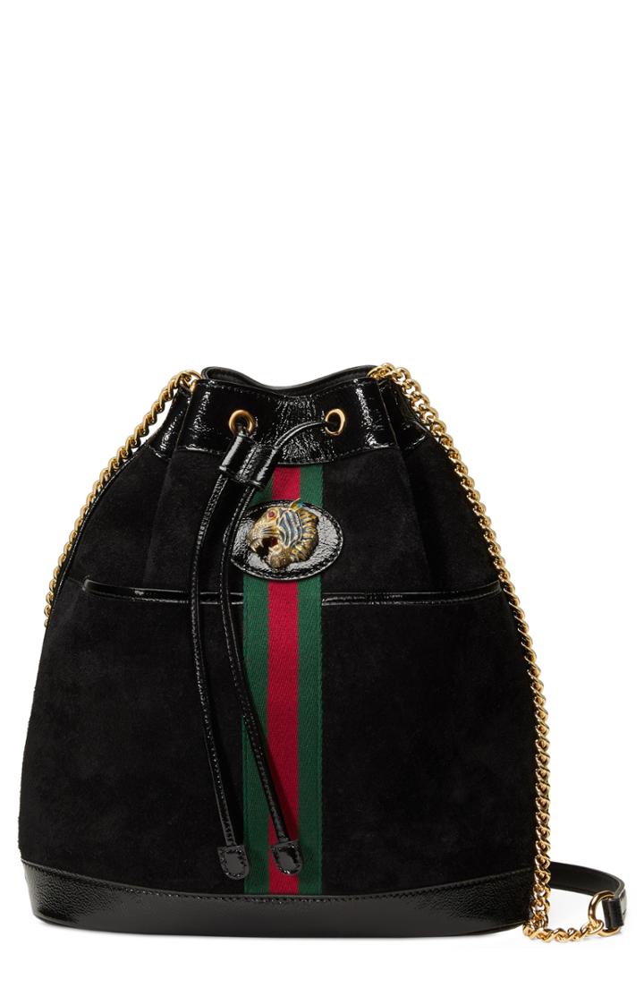 Gucci Linea Rajah Suede Bucket Bag - Black