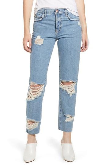 Women's Current/elliott Ripped Original Straight Leg Jeans - Blue