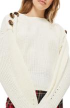 Women's Topshop Button Slash Knit Sweater Us (fits Like 0-2) - Ivory