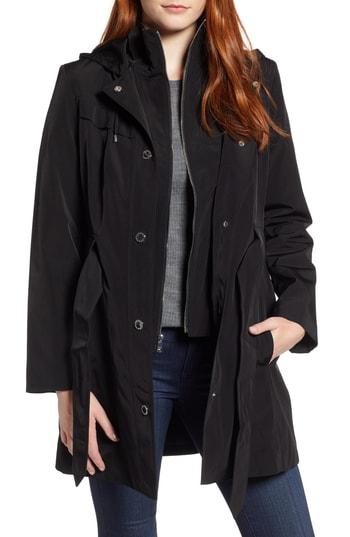 Women's London Fog Hooded Trench Coat - Black