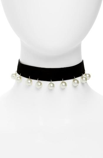 Women's Topshop Imitation Pearl Velvet Choker