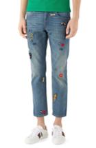 Men's Gucci Embroidered Slim Fit Jeans - Blue