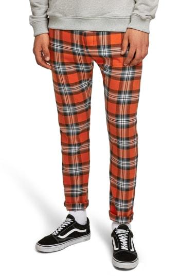 Men's Topman Terry Check Skinny Pants X 32 - Orange