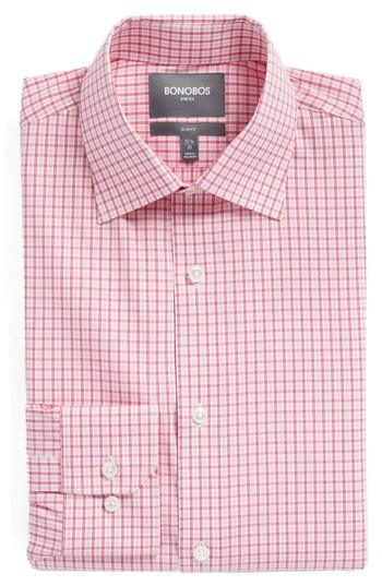 Men's Bonobos Jetsetter Slim Fit Stretch Check Dress Shirt .5 - 32 - Pink