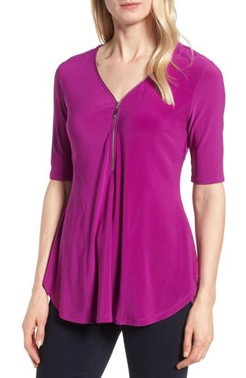 Women's Chaus Zip Front Stretch Jersey Top - Purple
