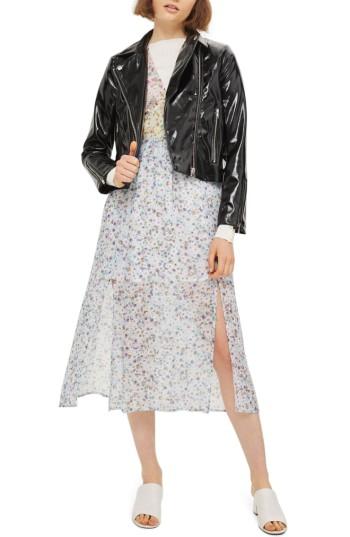 Women's Topshop Vera Vinyl Biker Jacket Us (fits Like 0-2) - Black