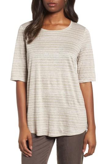 Women's Eileen Fisher Stripe Organic Linen Top, Size - Beige