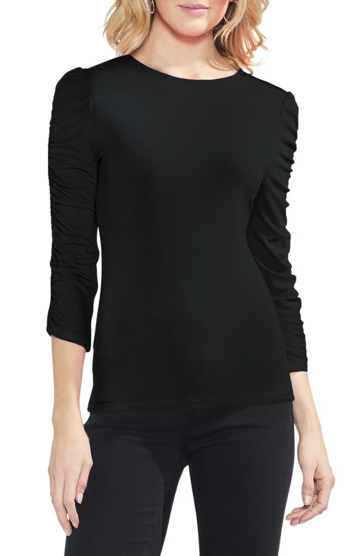Women's Vince Camuto Ruched Sleeve Tee - Black