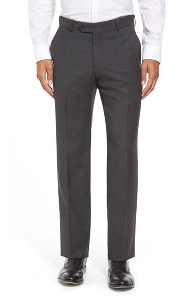 Men's Ballin Flat Front Sharkskin Wool Trousers - Grey
