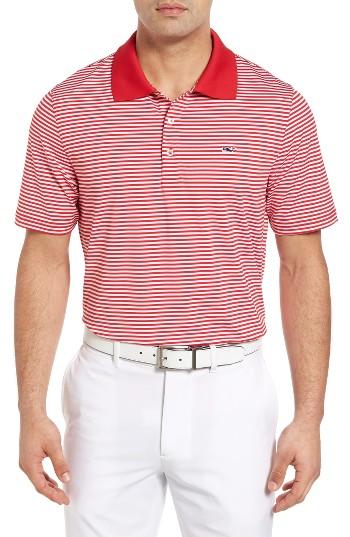 Men's Vineyard Vines 'porter' Stripe Jersey Polo, Size - Red