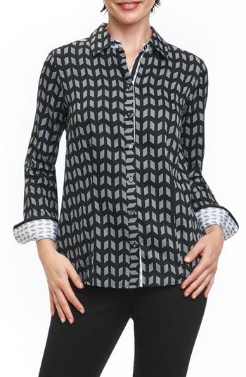 Women's Foxcroft Brooke Chevron Geo Wrinkle Free Shirt - Black