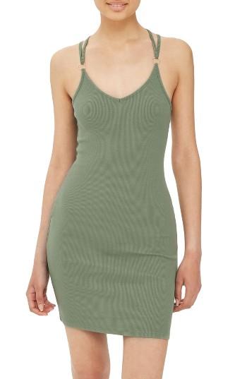 Women's Topshop Strappy Back Body-con Dress Us (fits Like 0) - Green