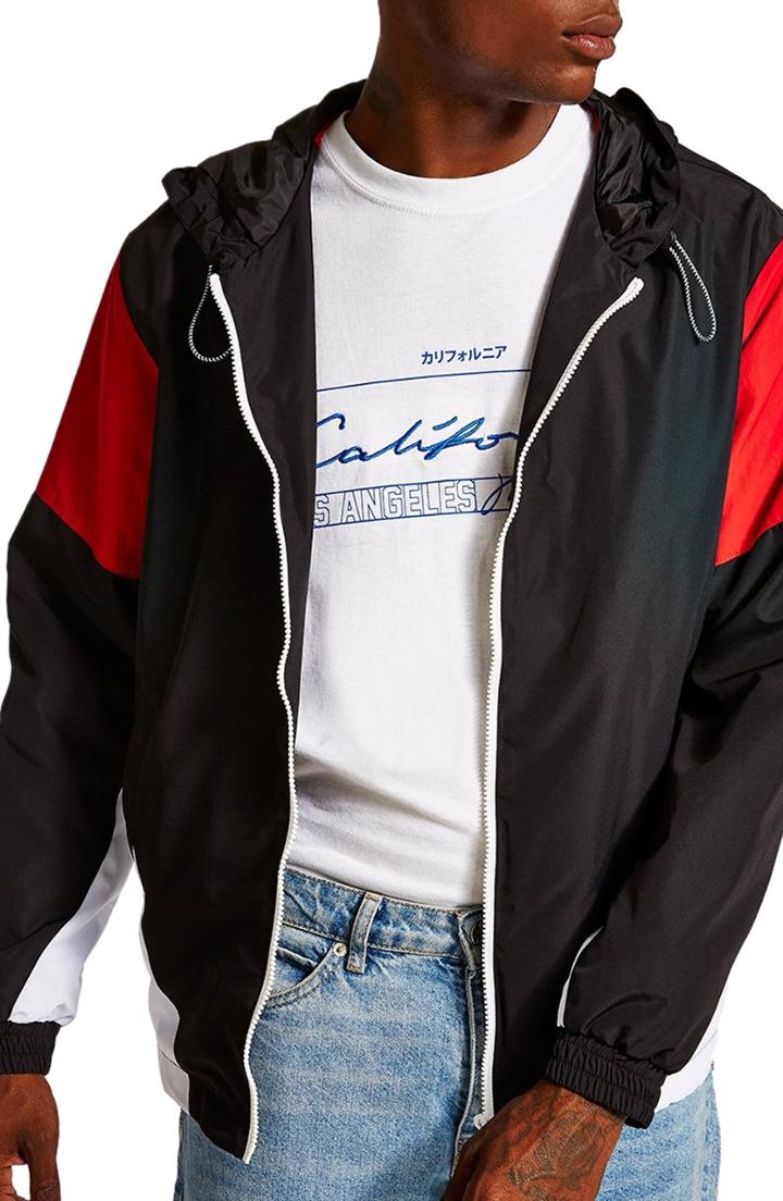 Men's Topman Colorblock Windbreaker - Black