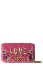 Gucci Gg Marmont 2.0 Embellished Velvet Shoulder Bag - Pink
