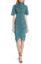 Women's Dvf Floral Ruched Flutter Sleeve High Neck Dress, Size - Blue/green