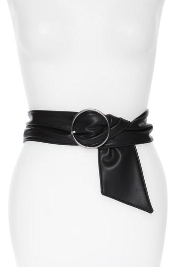 Women's Something Navy Circle Ring Faux Leather Belt - Black