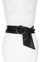 Women's Something Navy Circle Ring Faux Leather Belt - Black