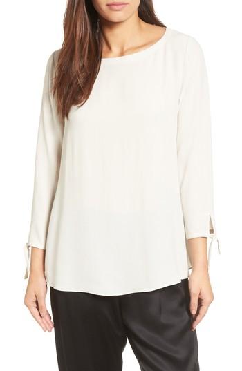 Women's Eileen Fisher Silk Tie Sleeve Blouse - White
