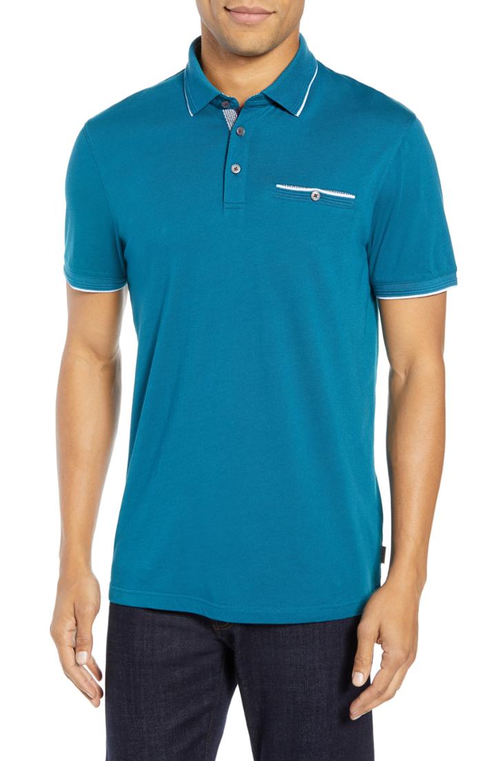 Men's Ted Baker London Derry Modern Slim Fit Polo (xxl) - Blue/green