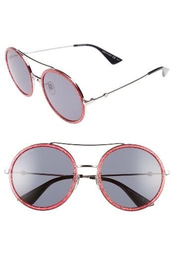 Women's Gucci 56mm Round Sunglasses - Glitter Fuschia/ Blue