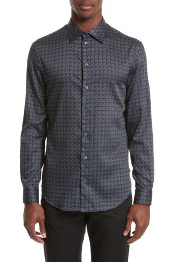 Men's Emporio Armani Regular Fit Geo Print Sport Shirt, Size - Black