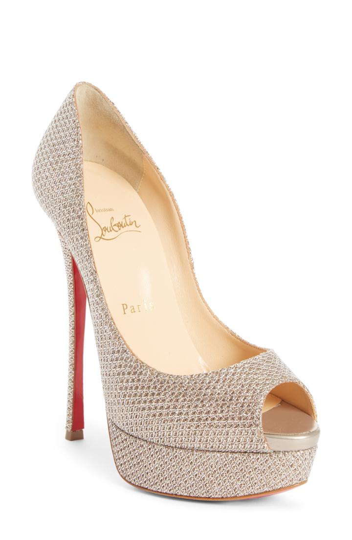 Women's Christian Louboutin Fetish Peep Toe Platform Pump Us / 38eu - Metallic