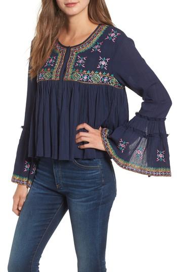 Women's Kas New York Megan Embroidered Cotton Gauze Blouse - Blue