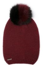 Women's Soia & Kyo Slouchy Knit Beanie With Genuine Fox Fur Pompom - Burgundy
