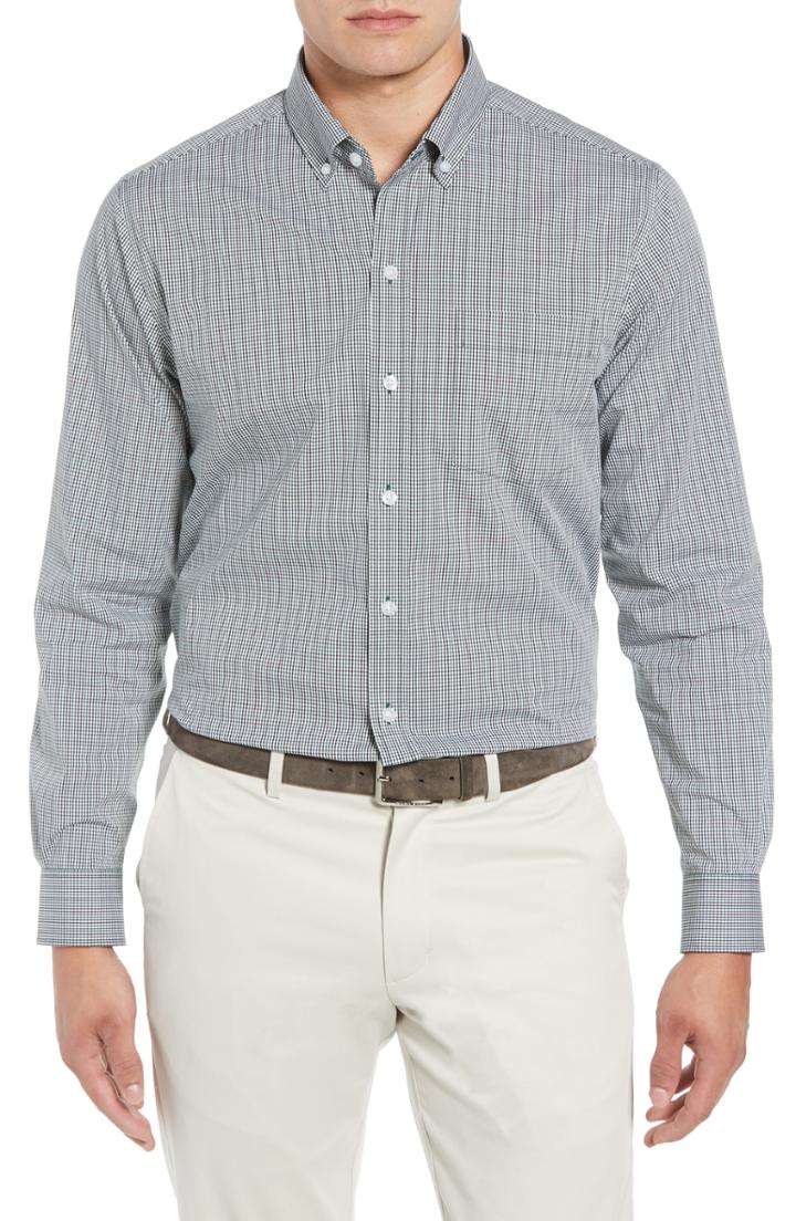 Men's Cutter & Buck Casey Regular Fit Check Sport Shirt, Size - Green