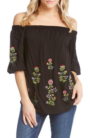 Women's Karen Kane Floral Embroidered Off The Shoulder Blouse - Black