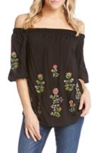 Women's Karen Kane Floral Embroidered Off The Shoulder Blouse - Black