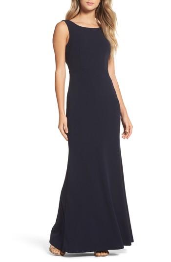 Women's Lulus Drape Back Trumpet Gown - Blue