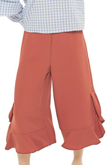 Petite Women's Topshop Frill Hem Culottes P Us (fits Like 0p) - Burgundy